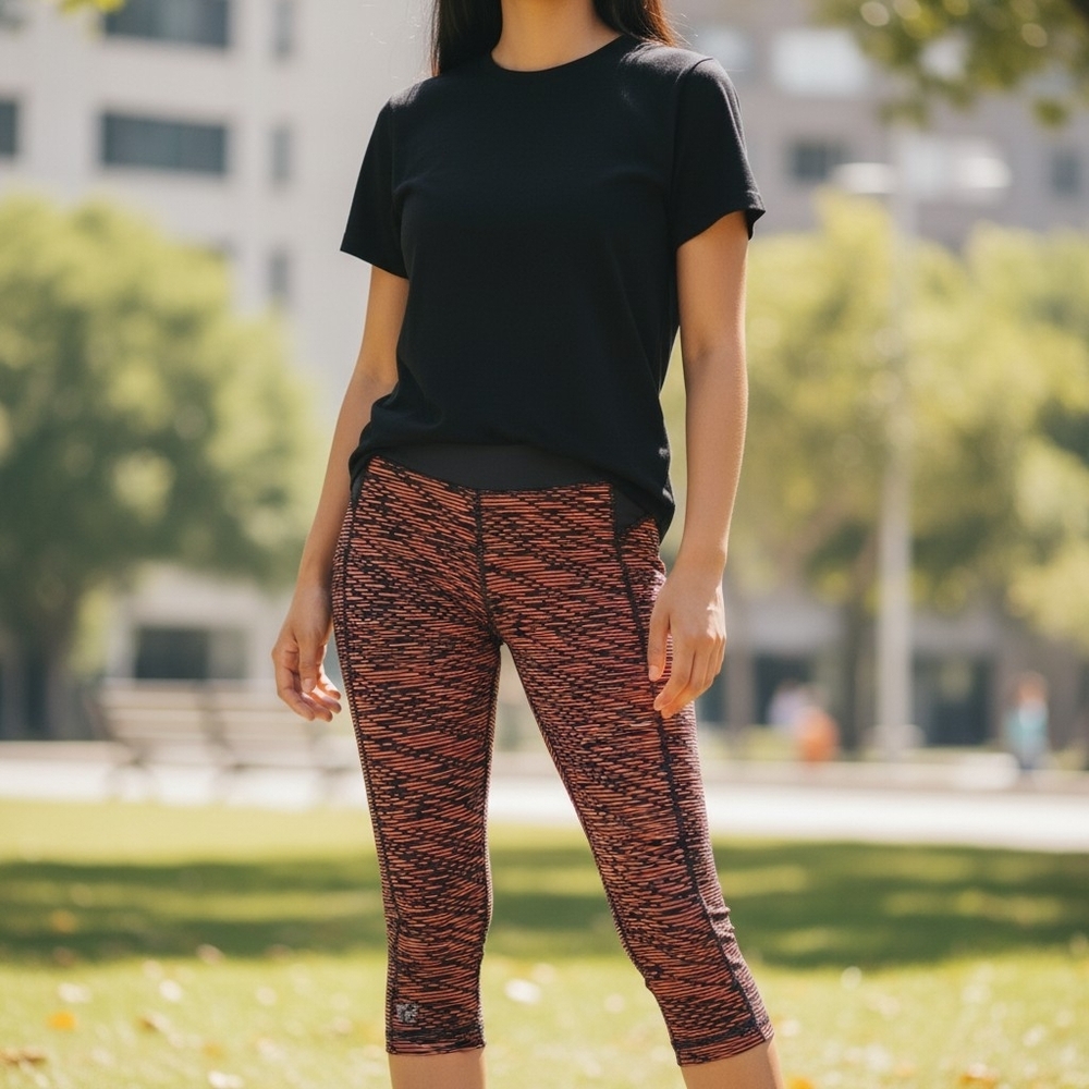 Under Armour Orange-Gray Patterned Capri Leggings